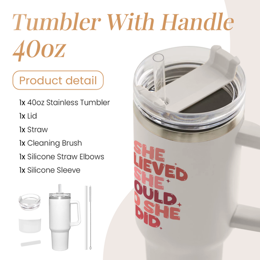 White Graduation Quencher Tumbler with Handle 40oz