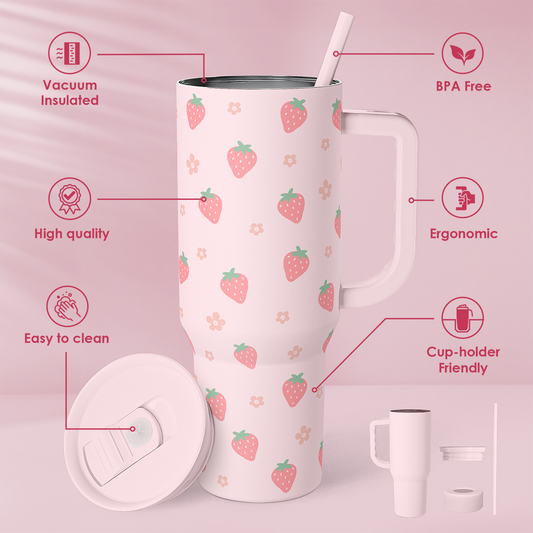 Pink Strawberry Slidemate | Slider Tumbler with Handle 40oz