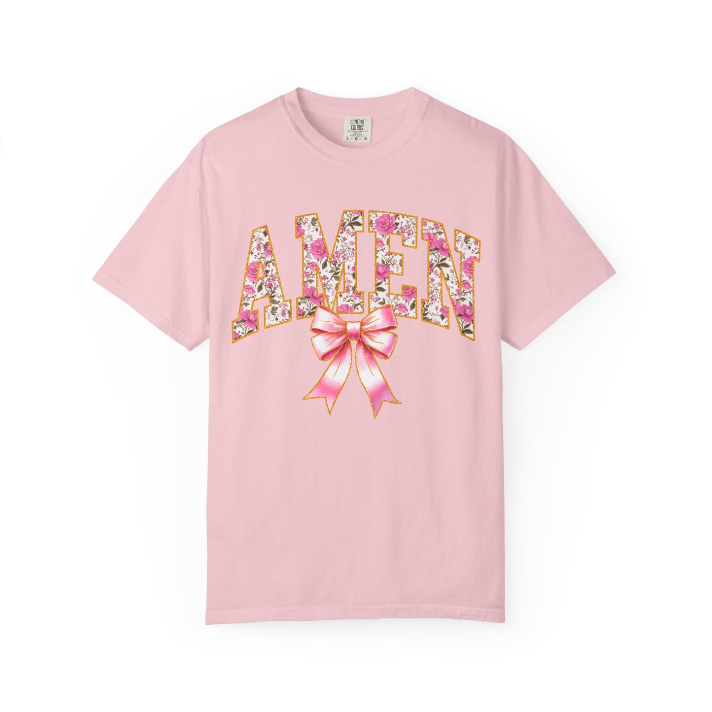 Amen Floral Graphic T-Shirt with Pink Bow — Christian Faith Tee
