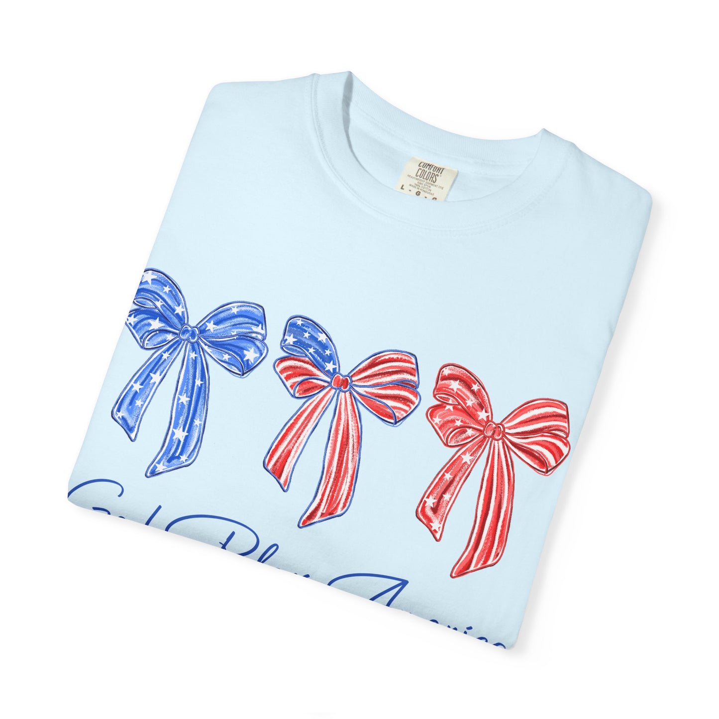 God Bless America Bow T-Shirt — Patriotic Red White Blue Fourth of July Tee