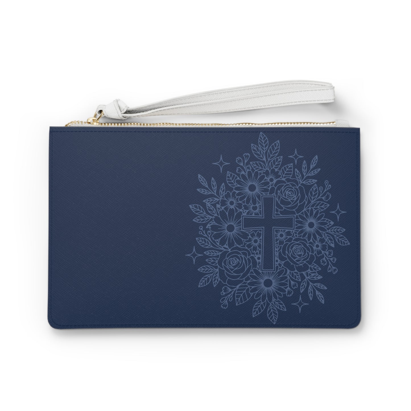 Religious Floral Cross Clutch Bag — Navy Wristlet Purse