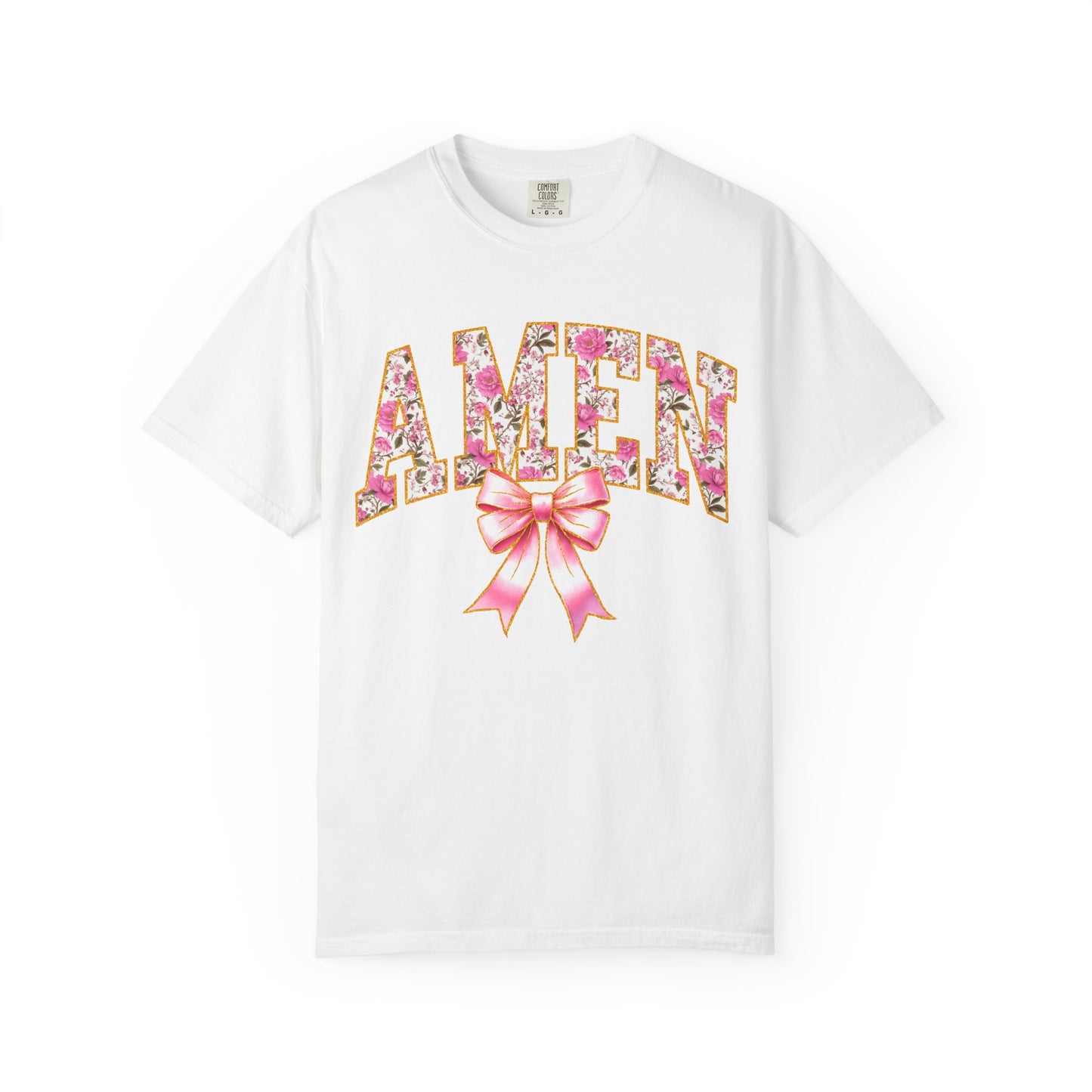Amen Floral Graphic T-Shirt with Pink Bow — Christian Faith Tee