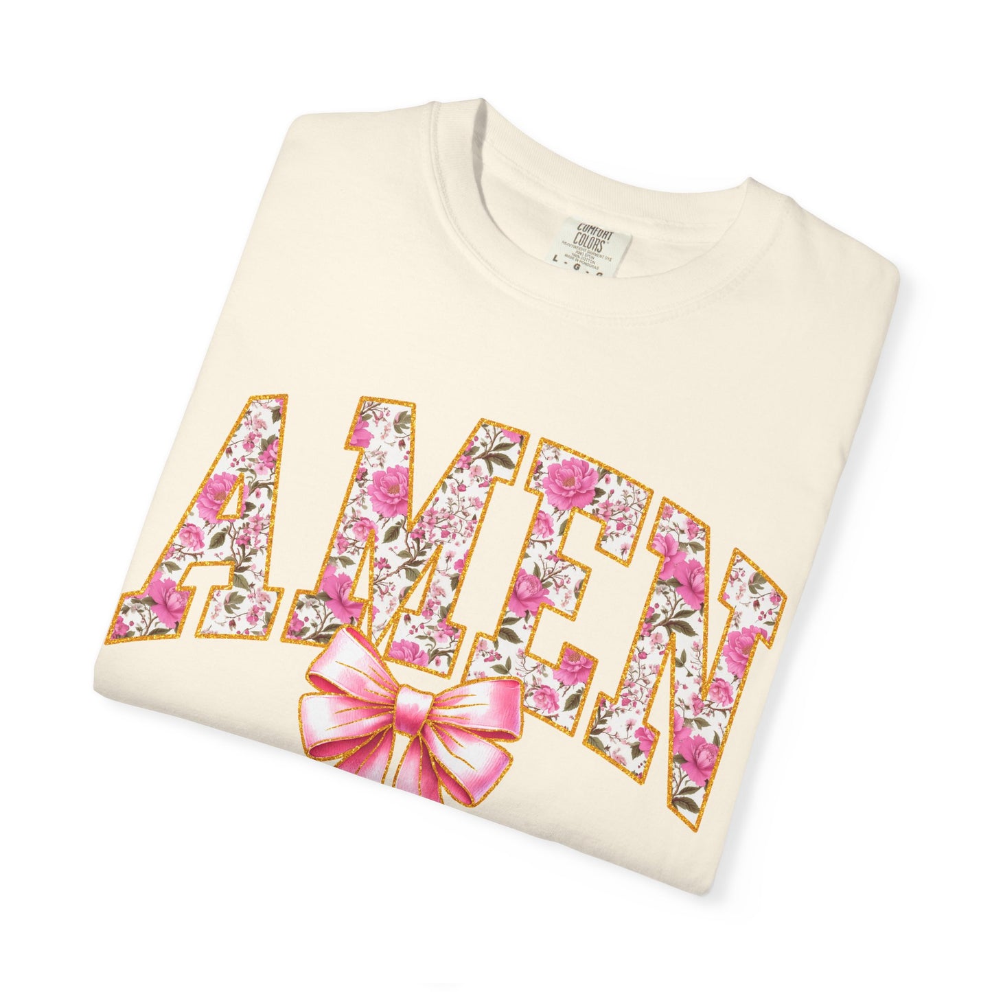 Amen Floral Graphic T-Shirt with Pink Bow — Christian Faith Tee