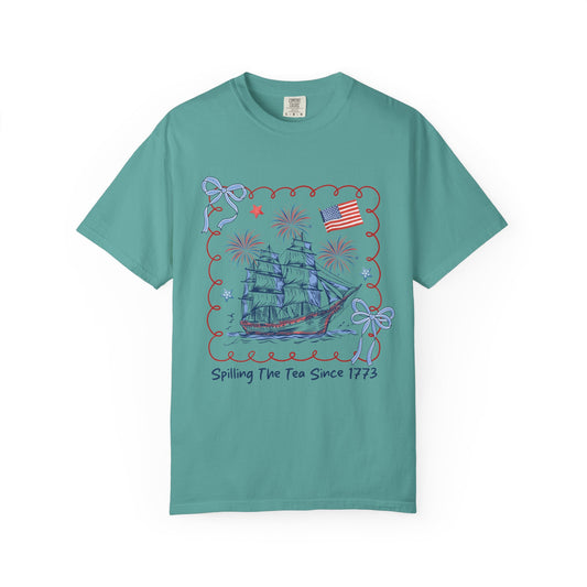Patriotic Tea Party Tee — “Spilling The Tea Since 1773” Vintage Ship T-Shirt