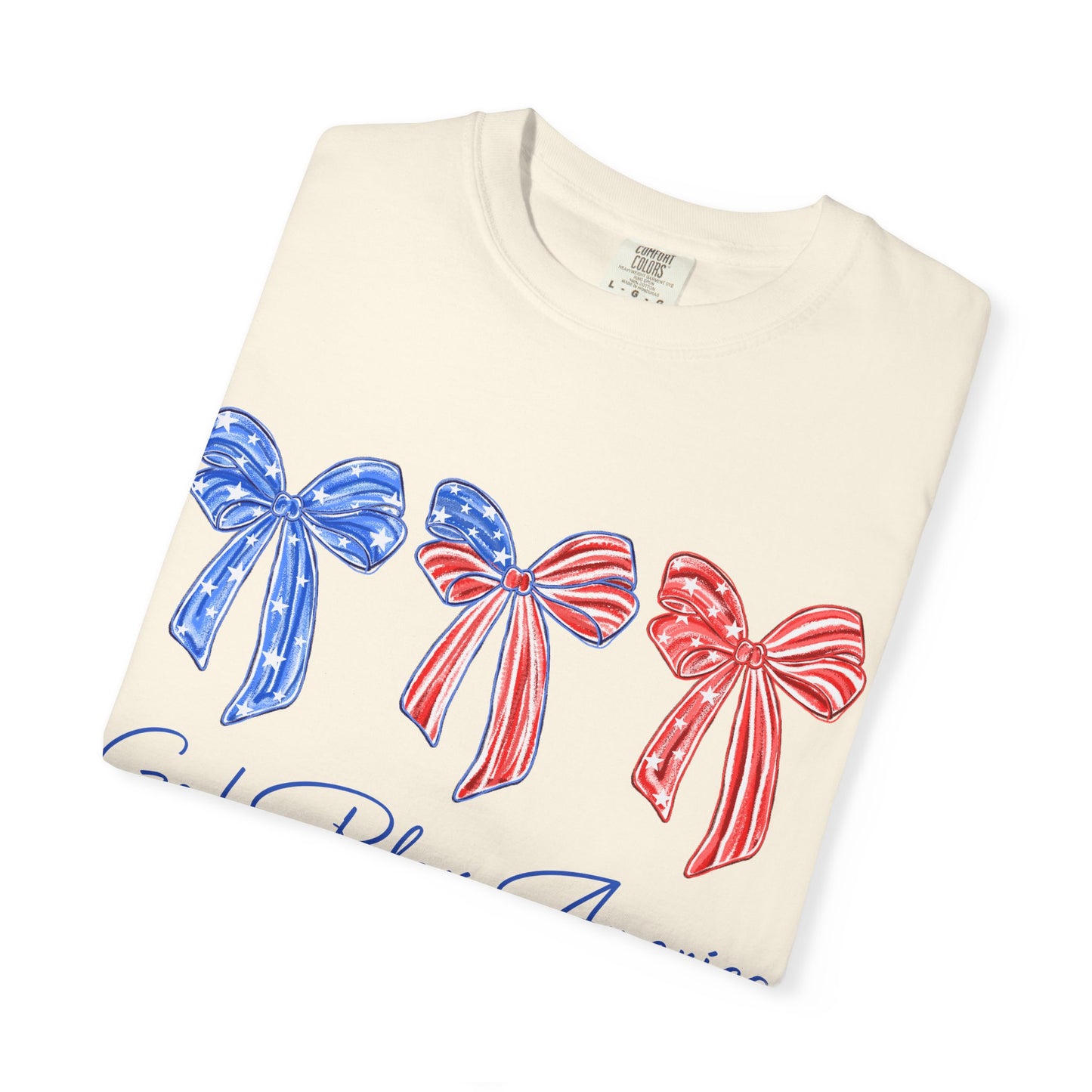 God Bless America Bow T-Shirt — Patriotic Red White Blue Fourth of July Tee