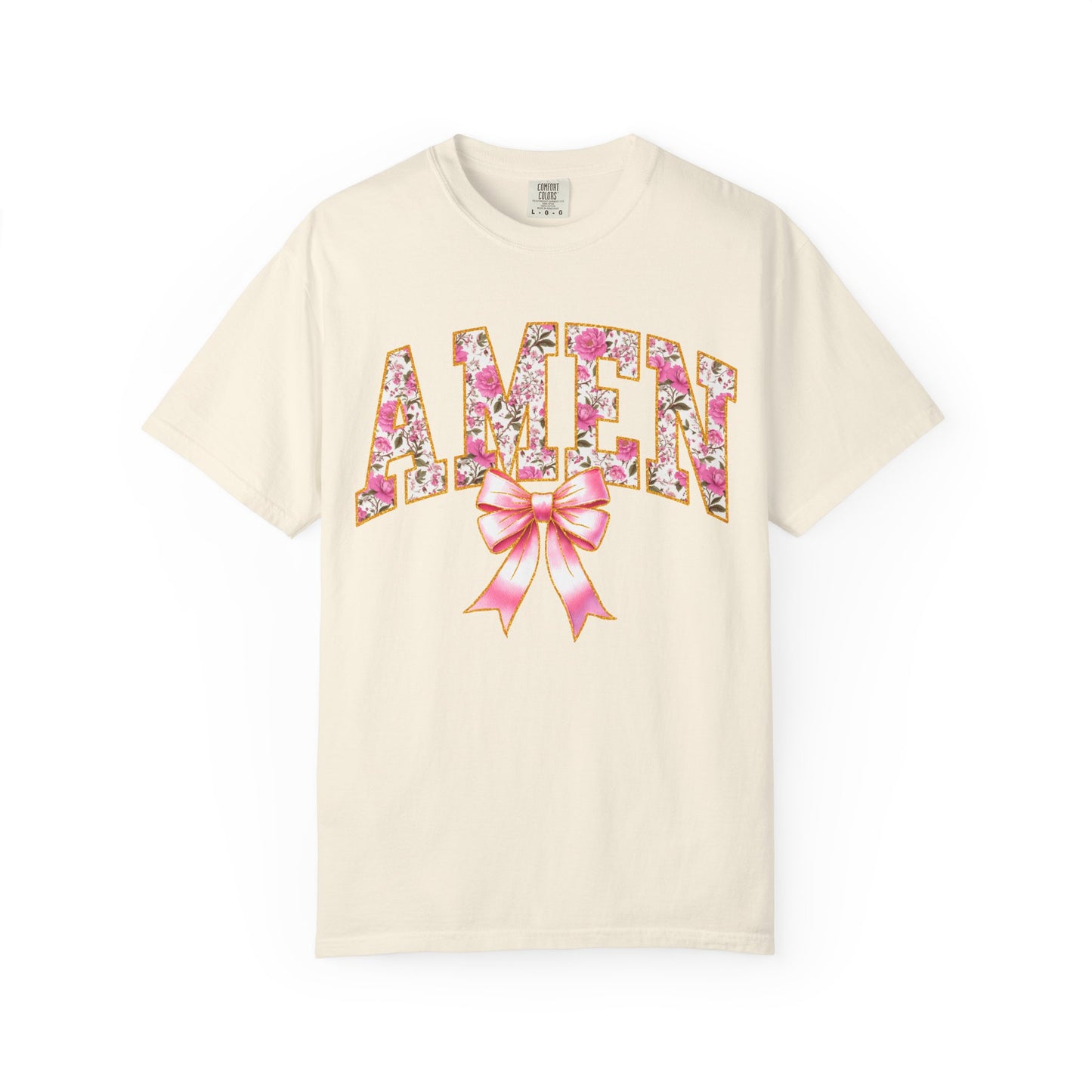Amen Floral Graphic T-Shirt with Pink Bow — Christian Faith Tee