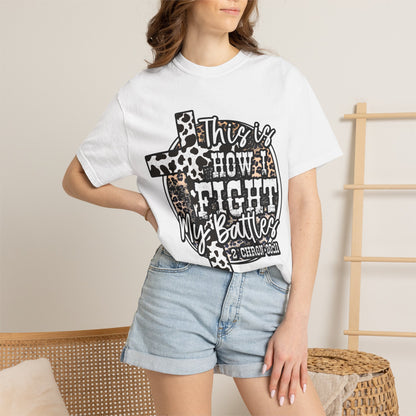 This Is How I Fight My Battles T-Shirt — Leopard Cancer Awareness Tee