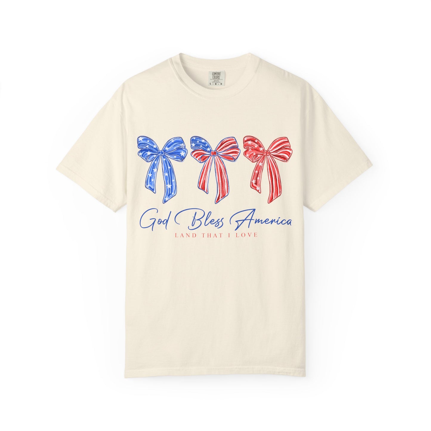 God Bless America Bow T-Shirt — Patriotic Red White Blue Fourth of July Tee