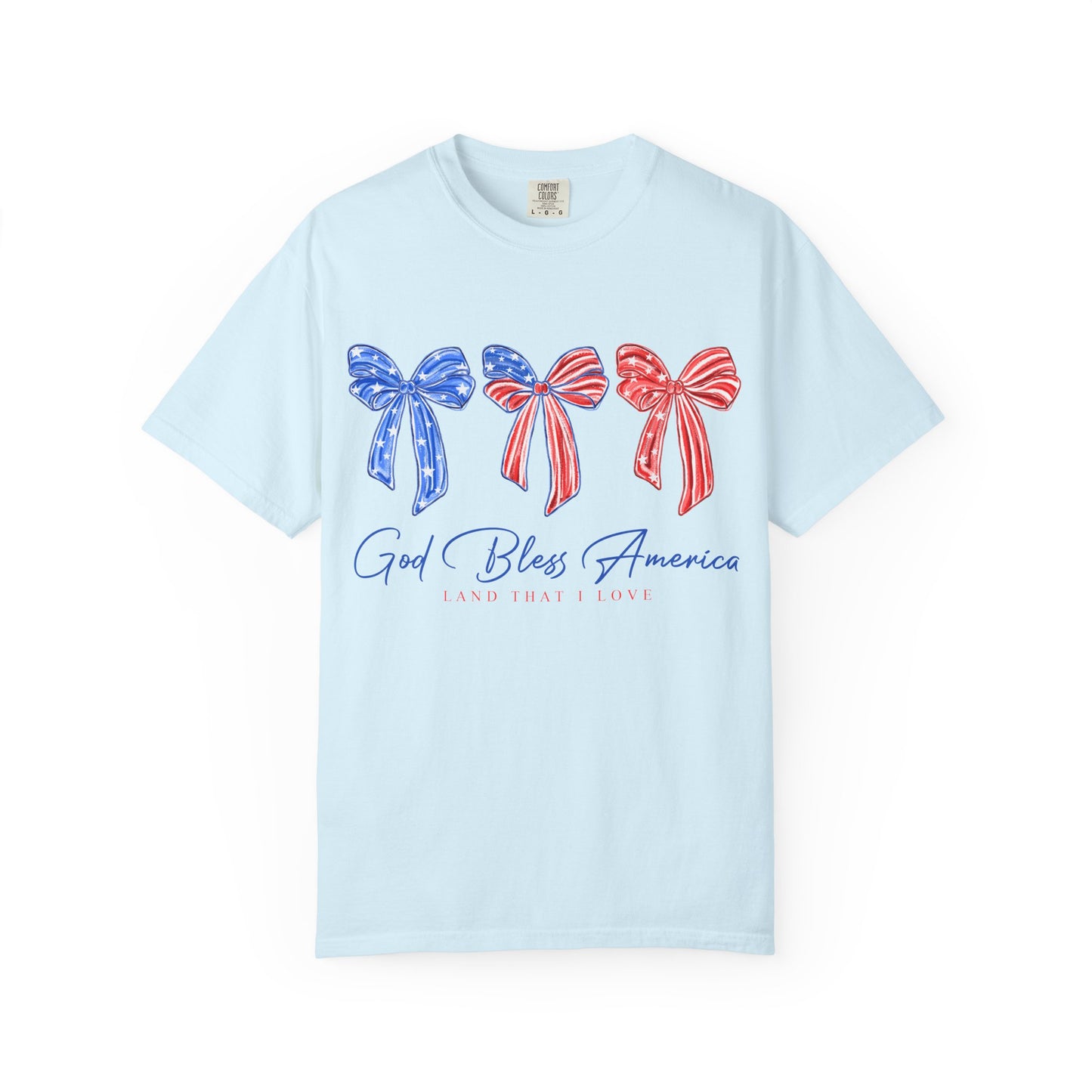 God Bless America Bow T-Shirt — Patriotic Red White Blue Fourth of July Tee