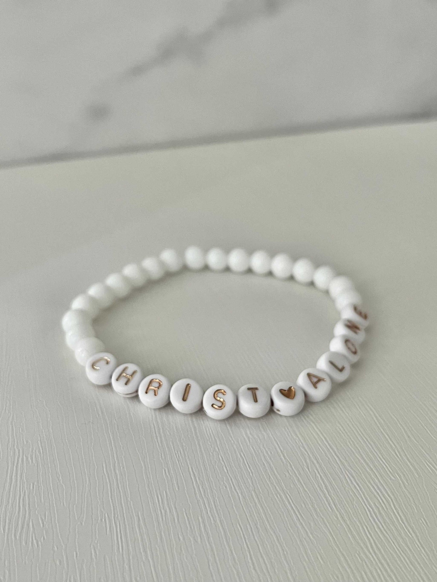 Bead Bracelet Christ Alone Peach or White Christian Jewelry