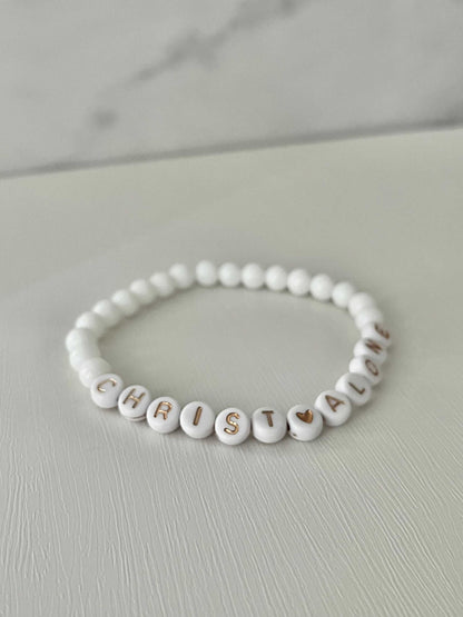 Bead Bracelet Christ Alone Peach or White Christian Jewelry