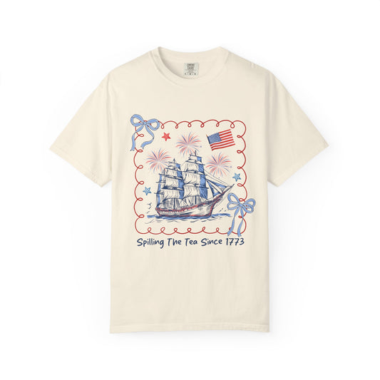 Patriotic Tea Party Tee — “Spilling The Tea Since 1773” Vintage Ship T-Shirt