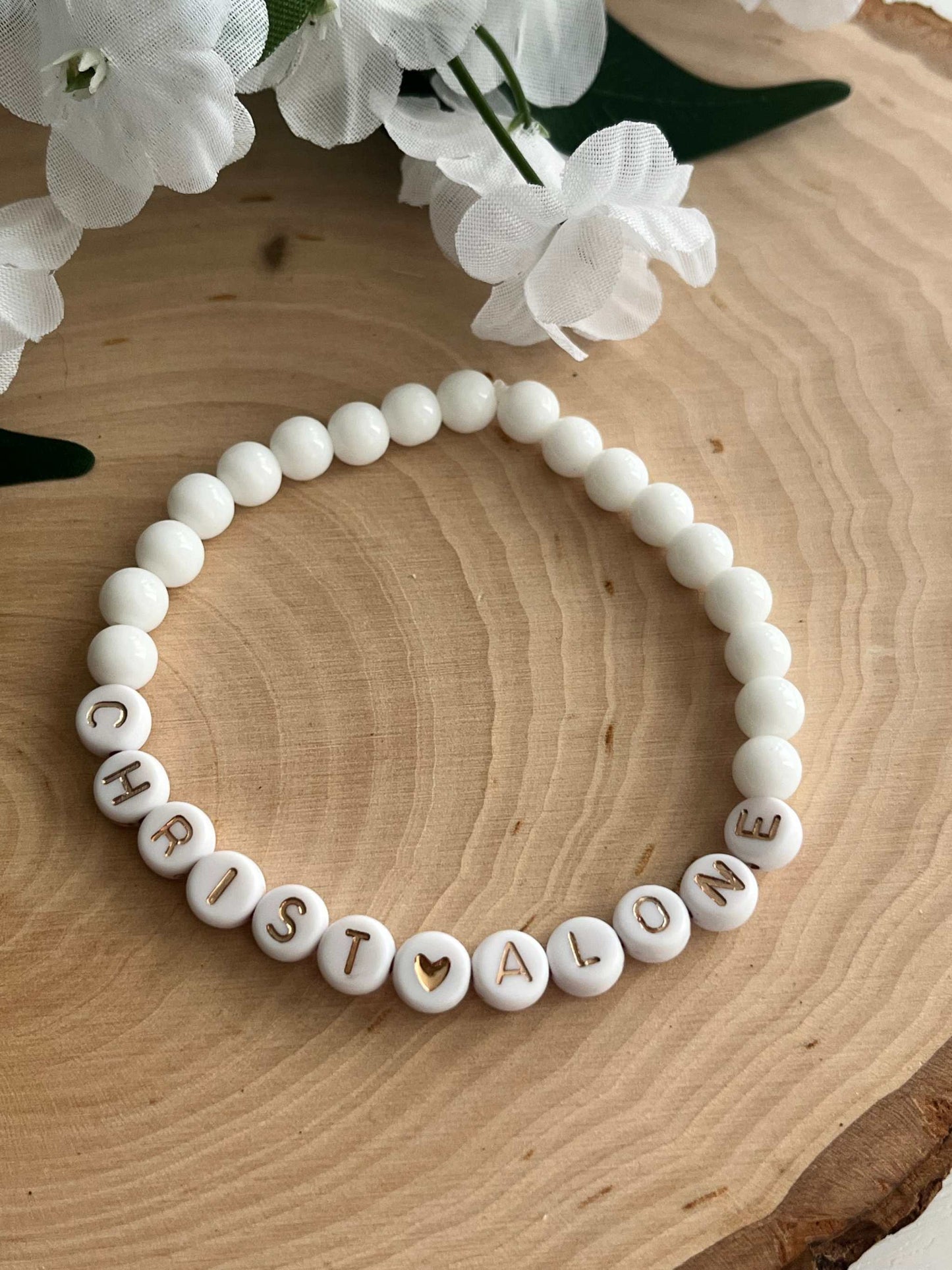 Bead Bracelet Christ Alone Peach or White Christian Jewelry