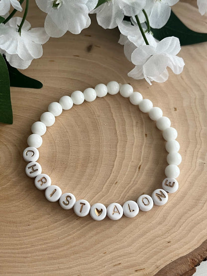 Bead Bracelet Christ Alone Peach or White Christian Jewelry