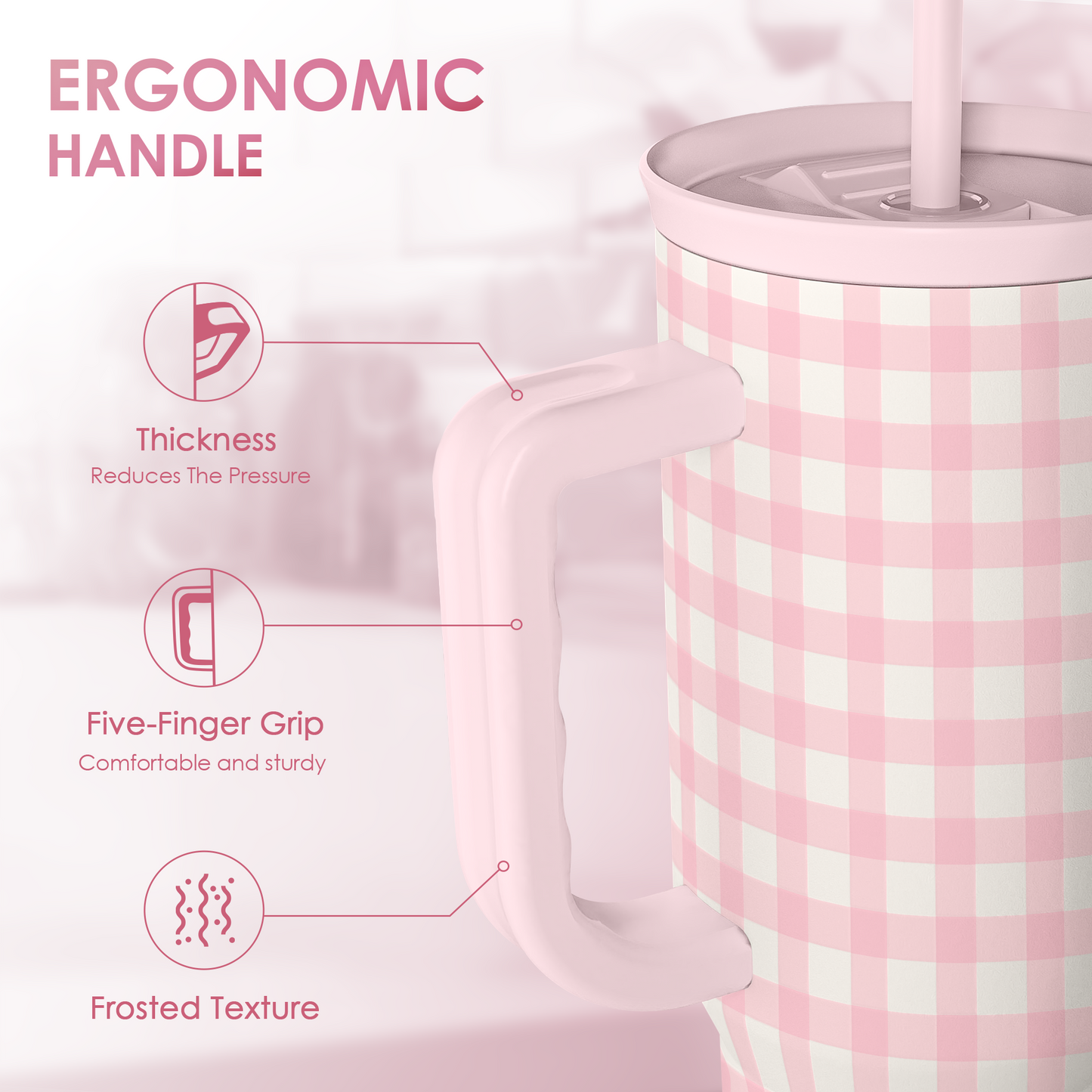 Pink Gingham Slidemate | Slider Tumbler with Handle 40oz