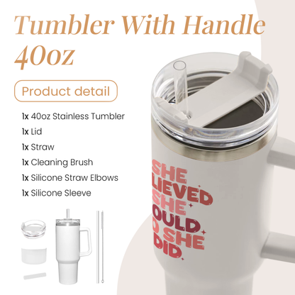 White Graduation Quencher Tumbler with Handle 40oz